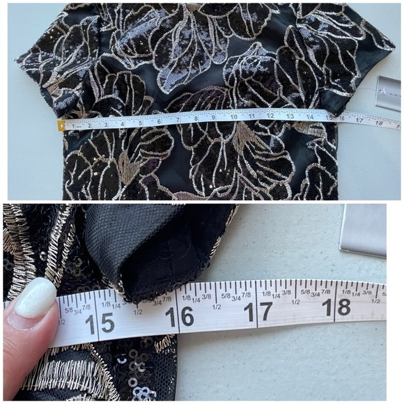 Tahari new with tags black and gold sequin sheath dress lined NWT size 2P formal - Picture 12 of 17